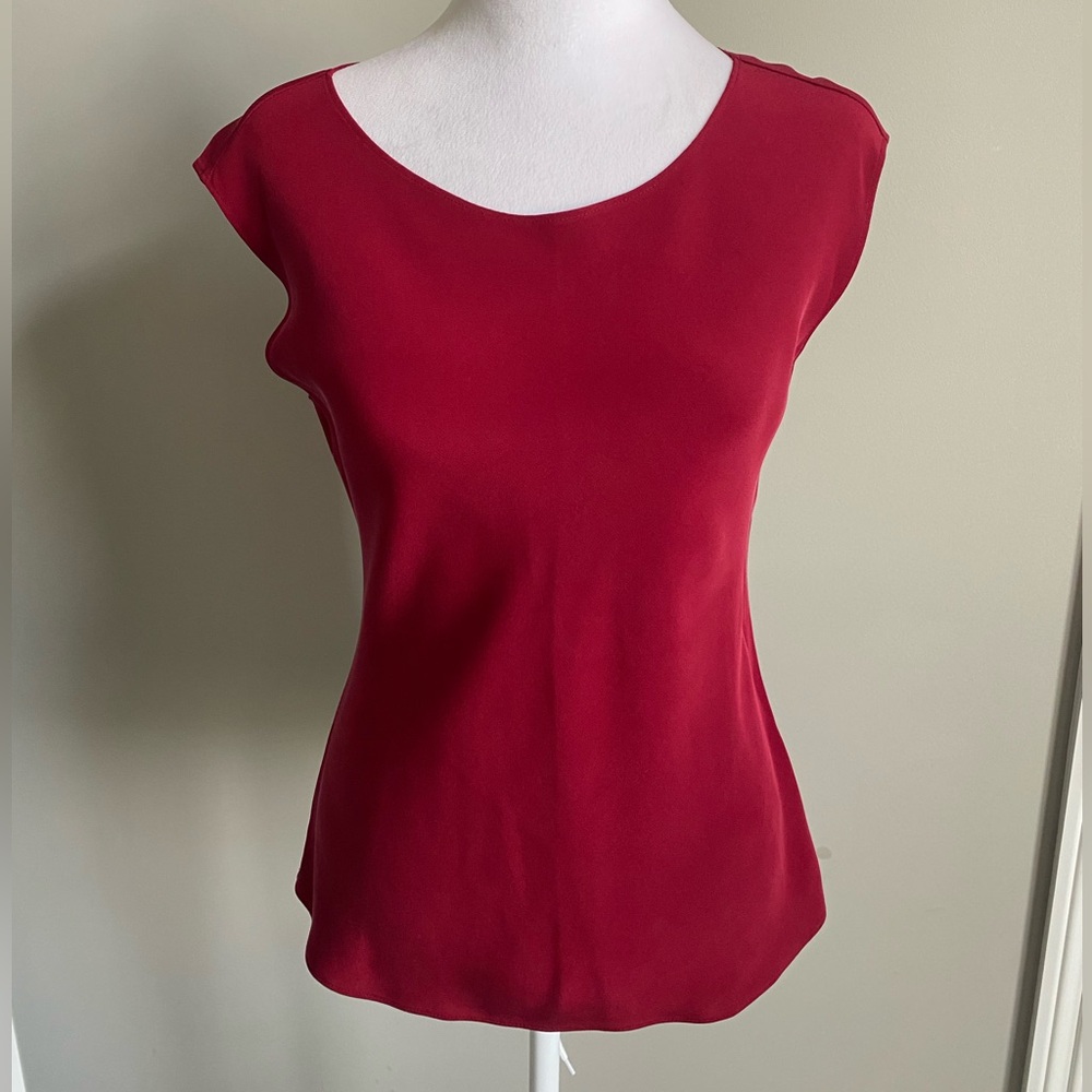 Talbots Red Cap-Sleeve Scoop Neck Tank Pure Silk